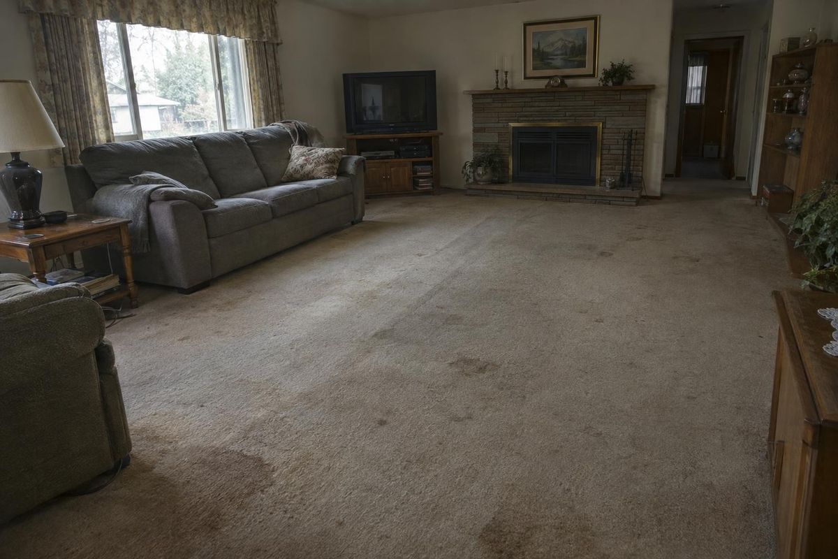 Old, stained carpet, before